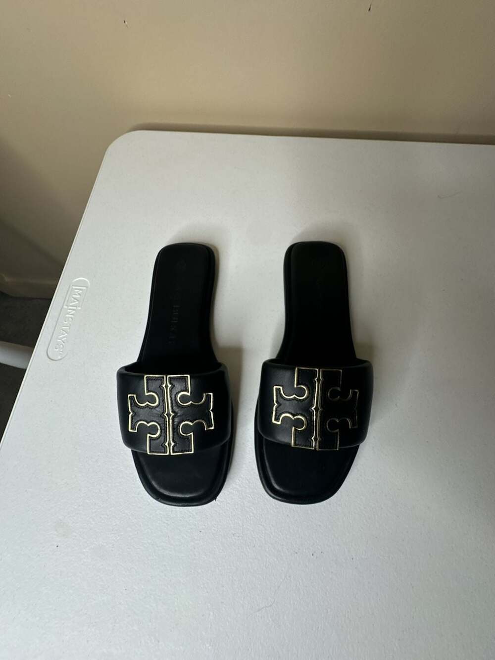 Tory Burch Double T Sport Slide Size 8.5 Black Leather Sandals